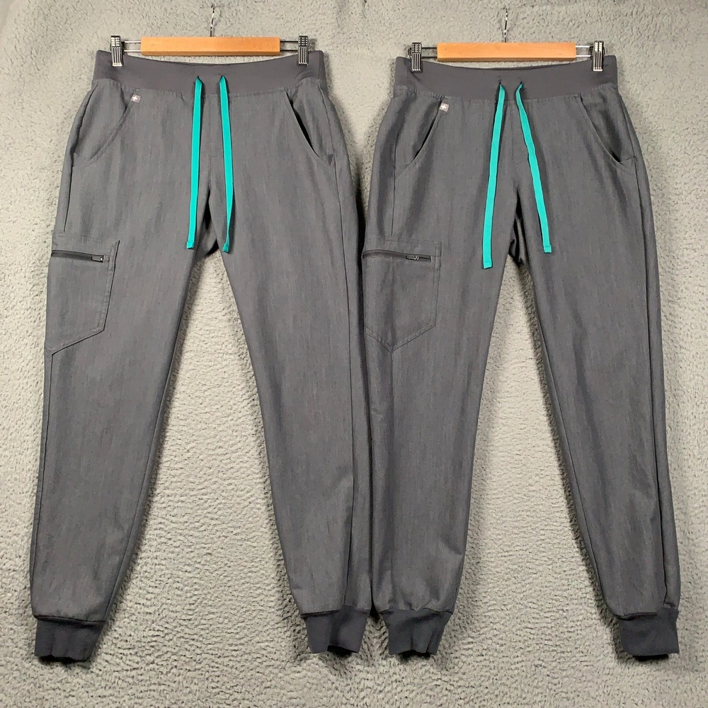 Lot of 2 FIGS Scrub Zamora Jogger Pants Womens XS Grey Technical Stretch Pockets